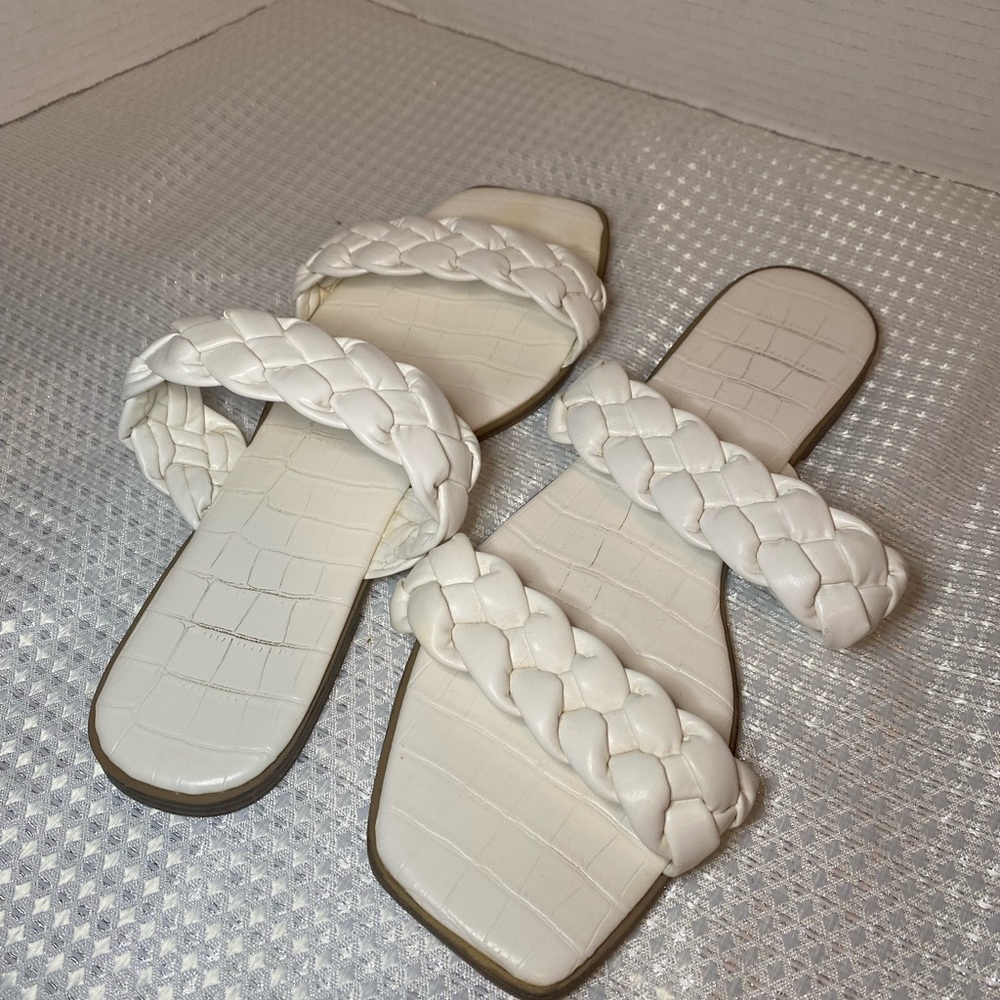 Elegant White Braided Slide Sandals